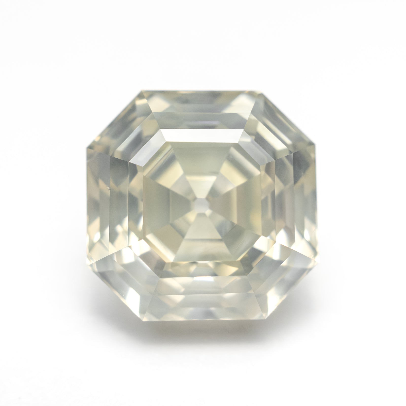 5.51ct 9.76x9.75x6.75mm GIA I1 Fancy Light Grey Green Yellow Antique Cut Corner Square Step Cut 28026-01