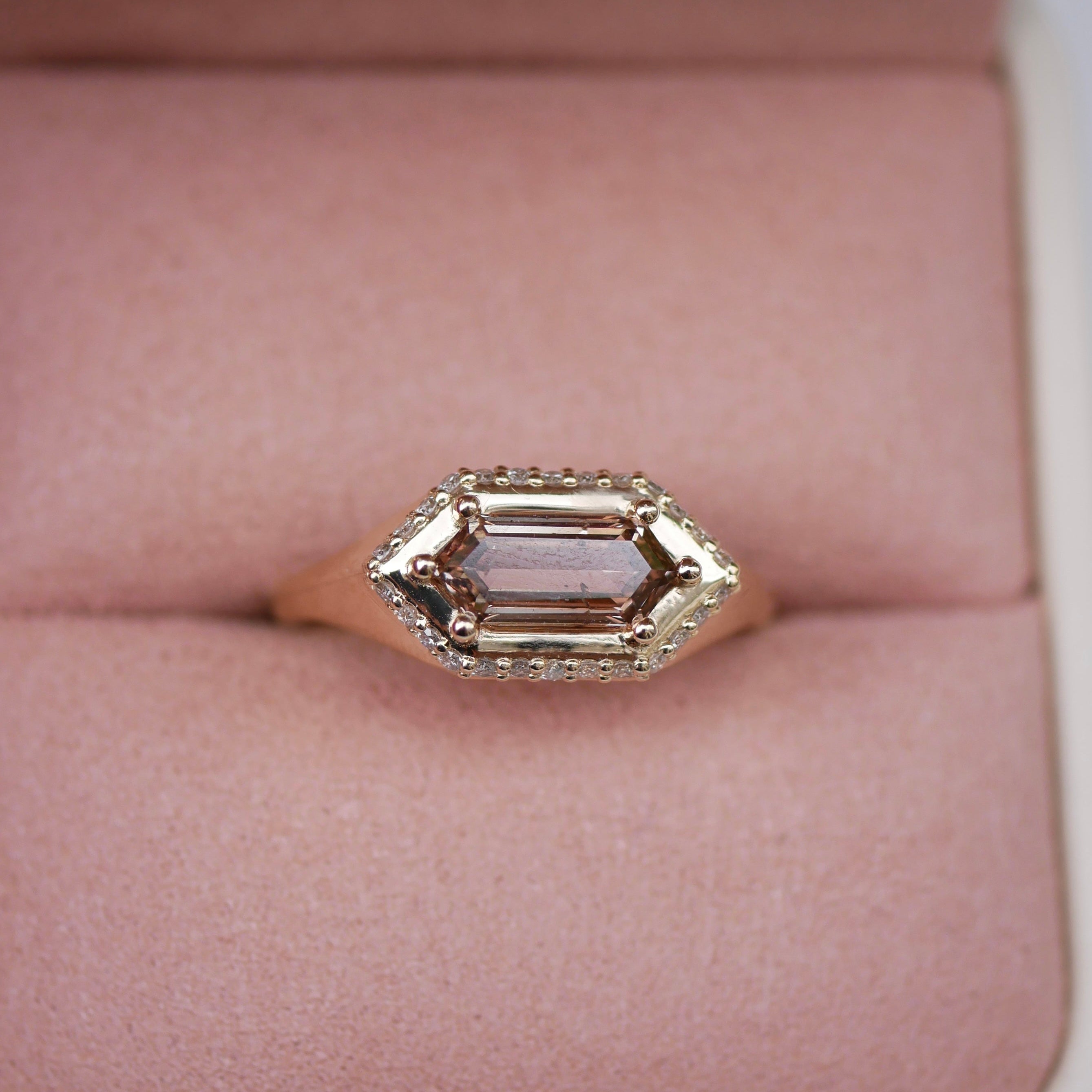 1.05ct Hexagon Step Cut<br><b> Emily Warden Designs </b>| Hexagon Hidden Halo Signet