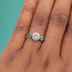 1.78ct Round Salt & Pepper Diamond and Parti Sapphire Three Stone Ring in 14K Yellow Gold