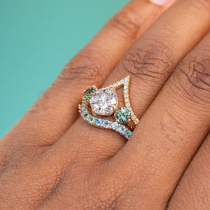 1.78ct Round Salt & Pepper Diamond and Parti Sapphire Three Stone Ring in 14K Yellow Gold