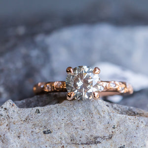 1.31ct Grey Diamond Evergreen 4-Prong and Scattered Diamond Solitaire in 14k rose Gold