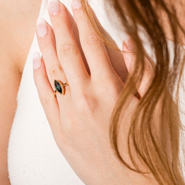 Forest Leaves Green Marquise Sapphire Engagement Ring - MTD