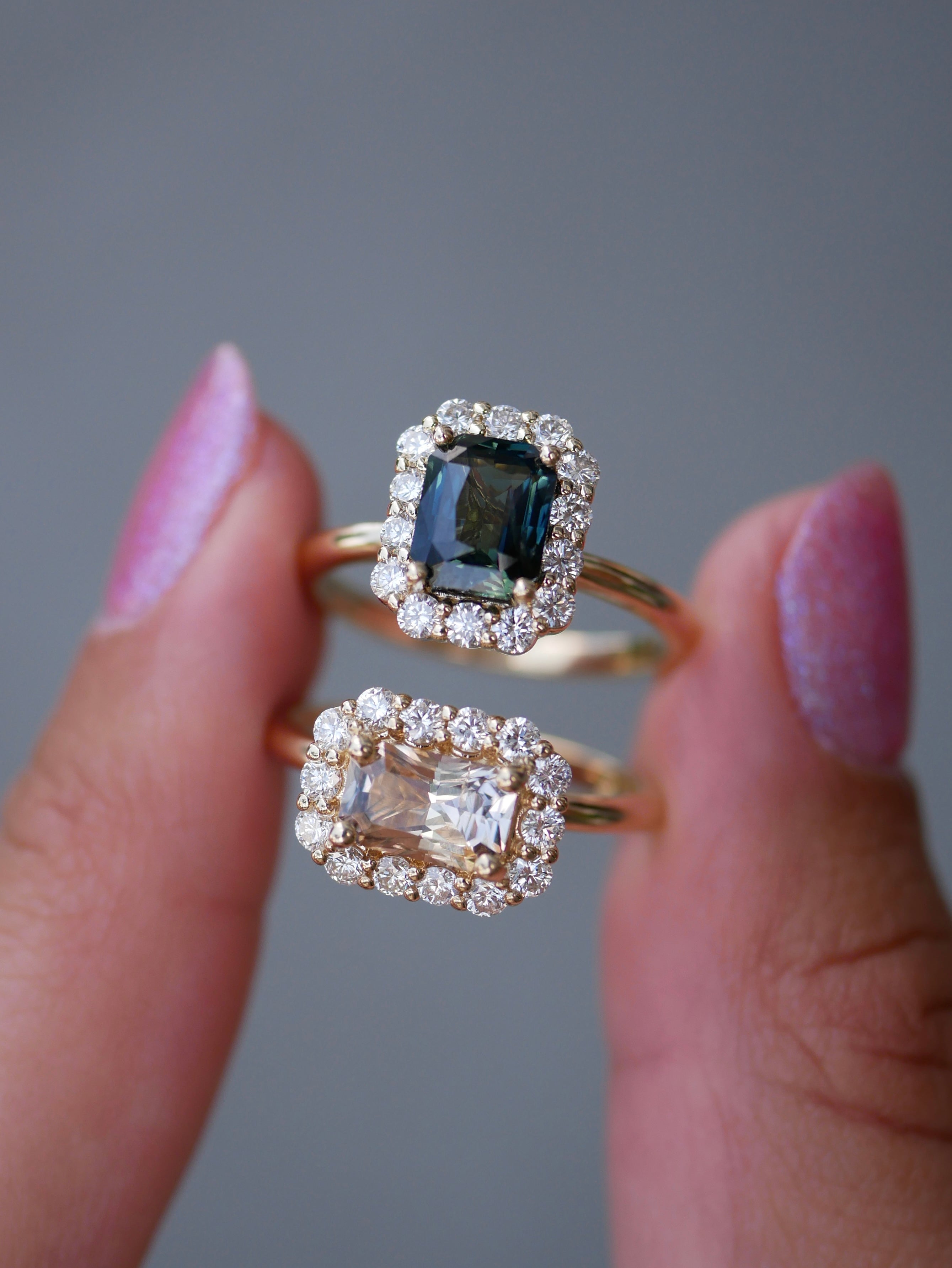 1.16ct Cut Corner Rectangle Brilliant Sapphire<br><b> Emily Warden Designs </b>| Peach Sapphire Diana Ring