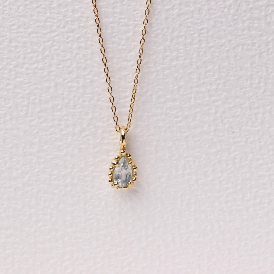 Pear Brilliant Sapphire <br><b> Ileava Jewelry </b>| Light Blue Sapphire Framed with Dots Necklace