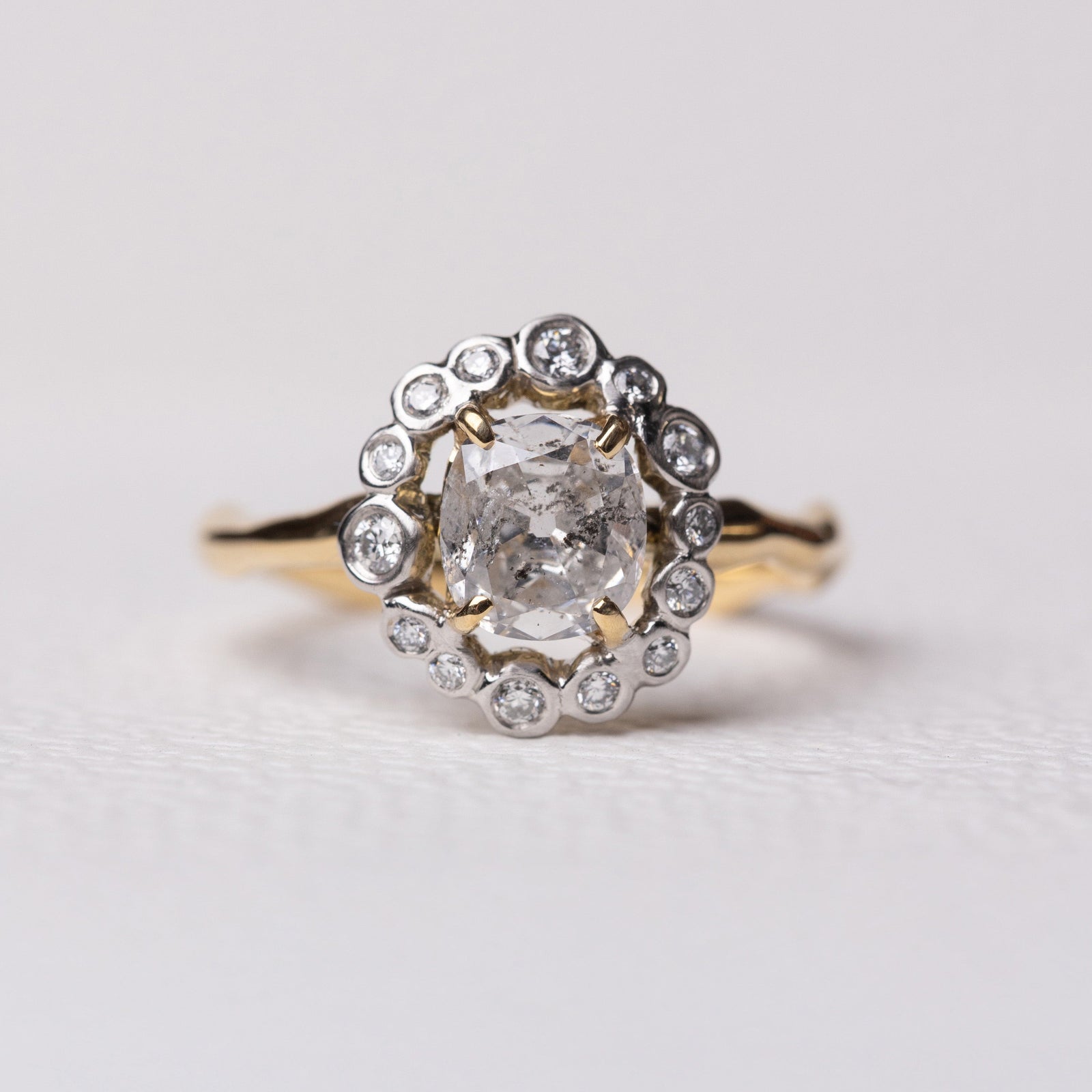 1.12ct Modern Antique Old Mine Cut <br><b> Ileava Jewelry </b>| Water Bubble Halo Ring