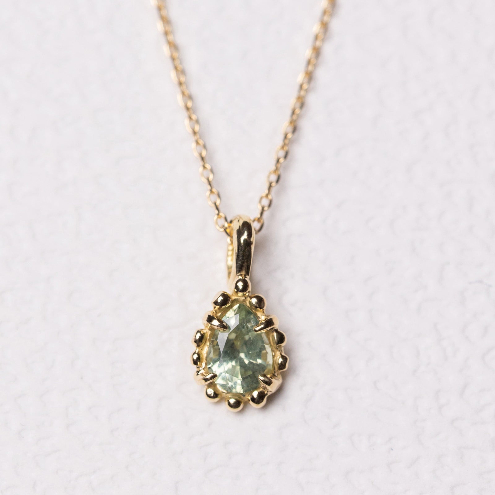 Pear Brilliant Sapphire <br><b> Ileava Jewelry </b>| Pale Green Sapphire with Dots Necklace