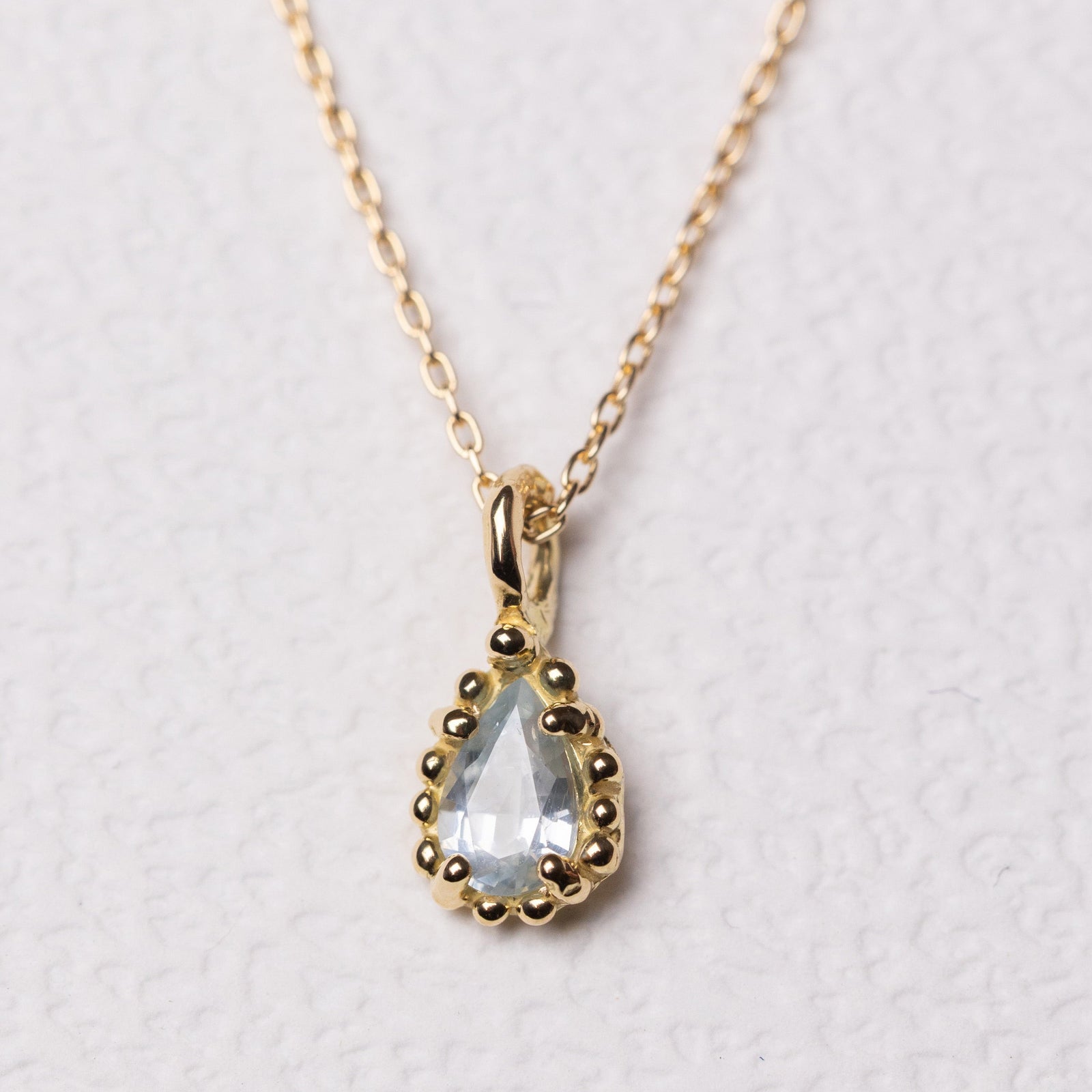 Pear Brilliant Sapphire <br><b> Ileava Jewelry </b>| Light Blue Sapphire Framed with Dots Necklace