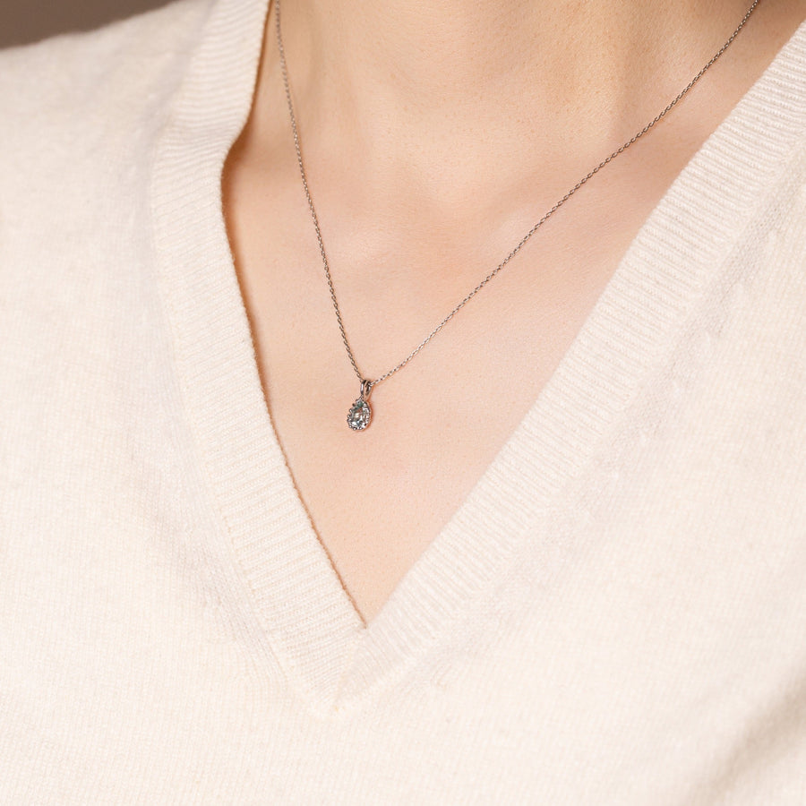 Pear Brilliant Sapphire <br><b> Ileava Jewelry </b>| Light Blue Sapphire Framed with Dots Necklace