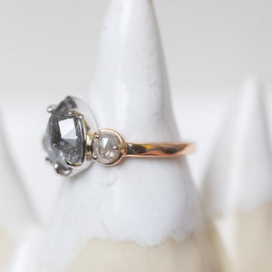 3.50cttw Pear and Round Rosecuts <br><b> Ileava Jewelry </b>| Salt and Pepper Pear Ring