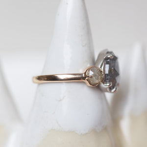 3.50cttw Pear and Round Rosecuts <br><b> Ileava Jewelry </b>| Salt and Pepper Pear Ring