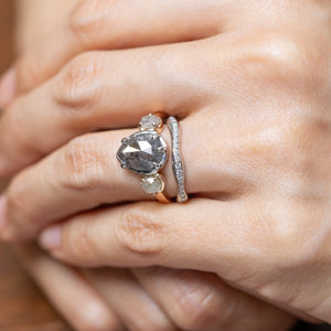3.50cttw Pear and Round Rosecuts <br><b> Ileava Jewelry </b>| Salt and Pepper Pear Ring