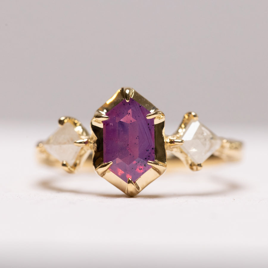 1.09ct Hexagon Step Cut Sapphire <br><b> Ileava Jewelry </b>| Three-Stone Ring