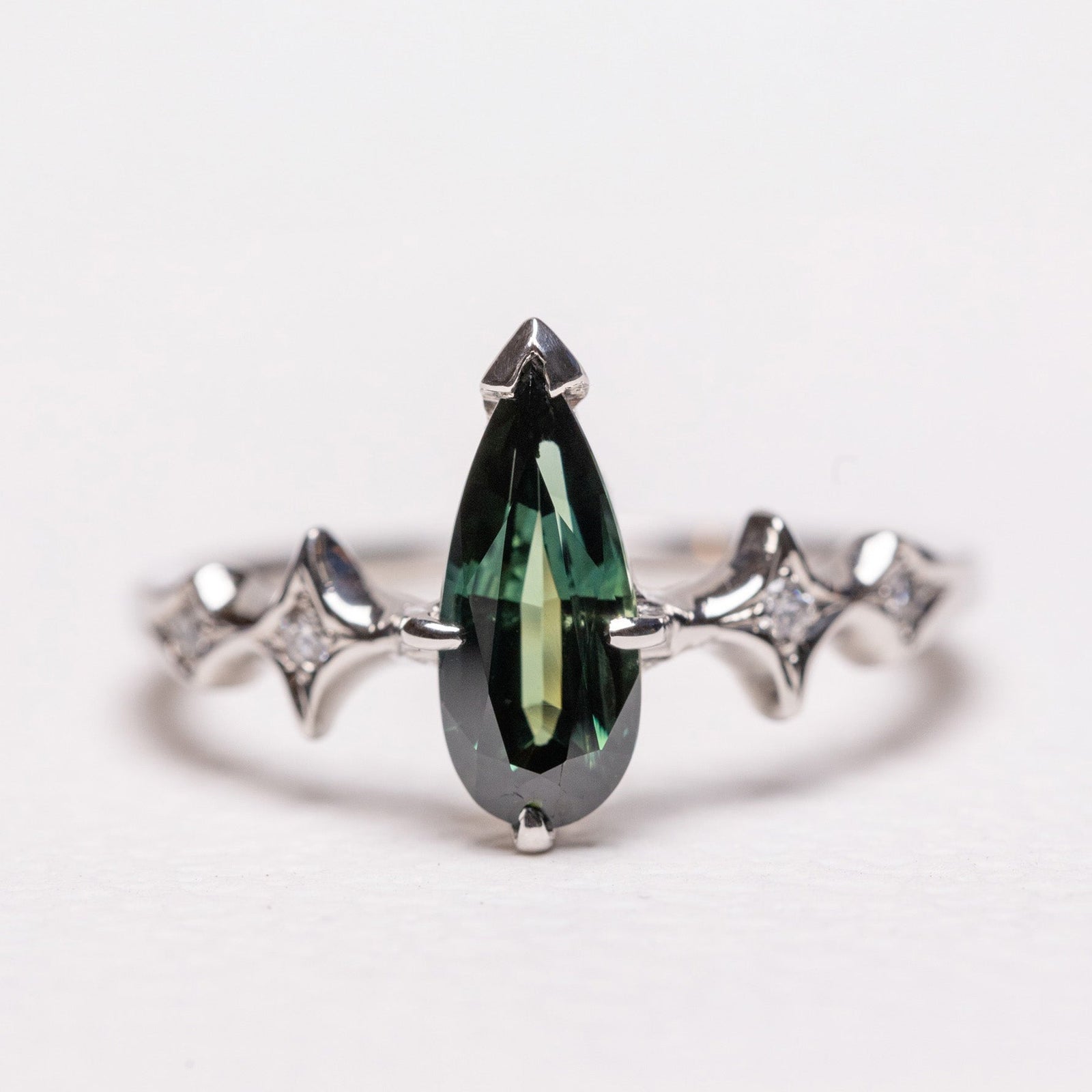 1.36ct Pear Brilliant Sapphire <br><b> Sylvie </b>| Elongated Sapphire Ring with Stardust Accents