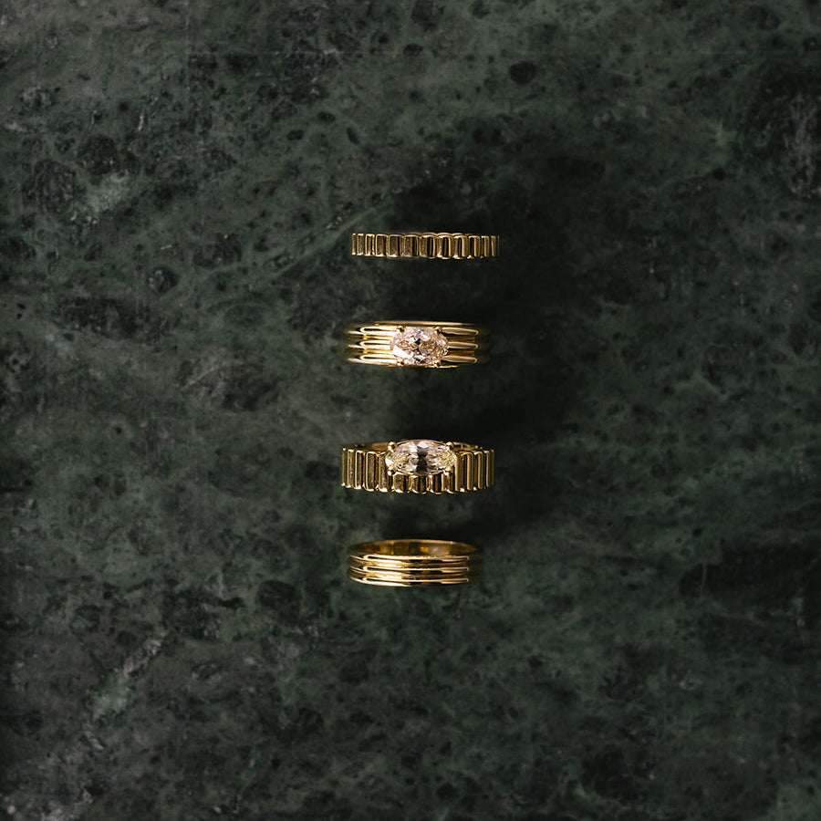 0.71ct Modern Antique Moval Brilliant <br><b>Emily Warden Designs</b> | Moval Diamond Grooved Cigar Band