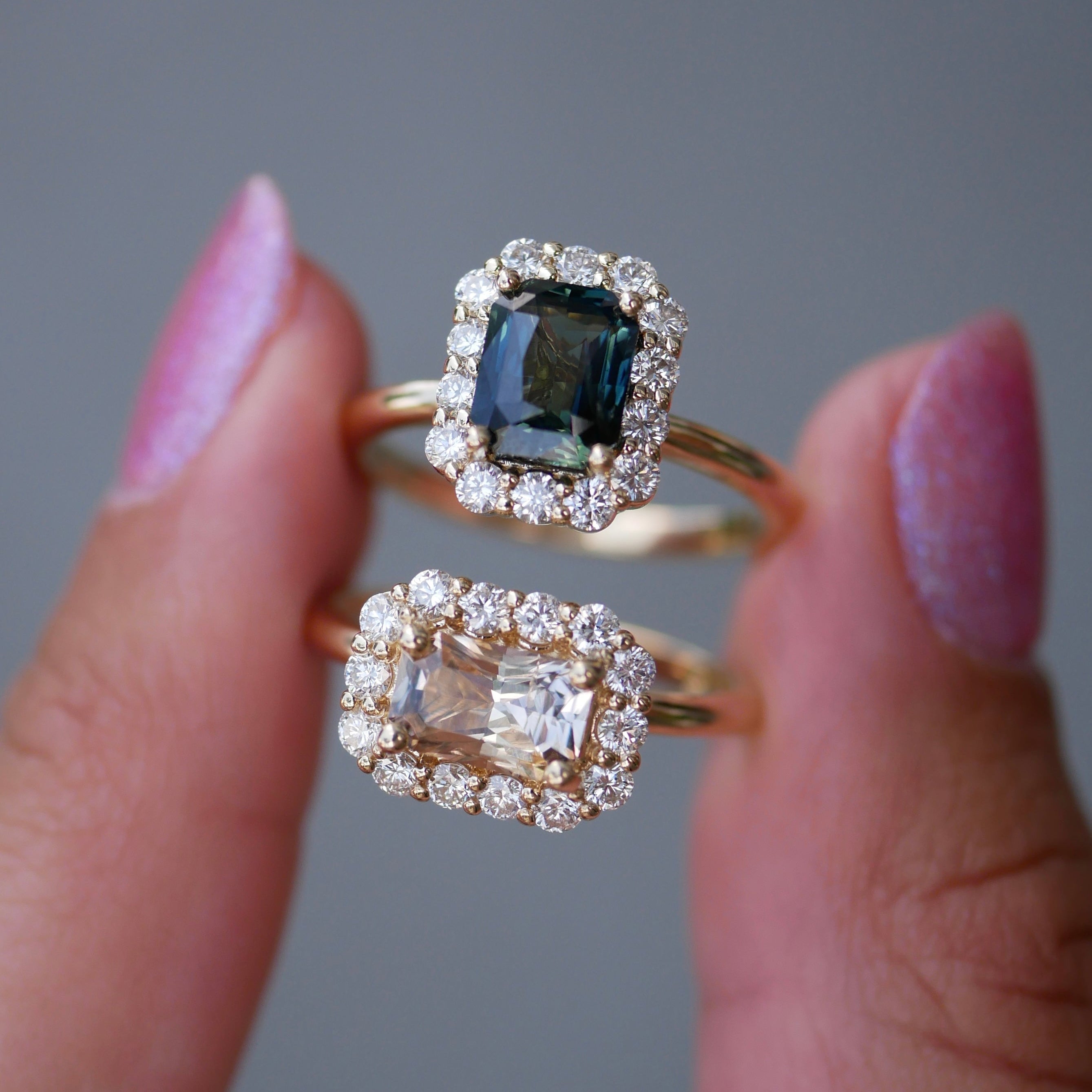 1.62ct Cut Corner Rectangle Step Cut Sapphire<br><b> Emily Warden Designs </b>| Teal Sapphire Diana Ring
