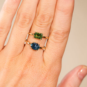 1.42ct Oval Blue Montana Sapphire Low Profile 4 Prong East-West Solitaire in 14k Yellow Gold