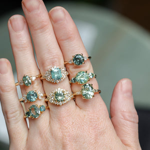 2.70ct Untreated Radiant Cut Montana Sapphire and Diamond Floral Halo in 14k Yellow Gold