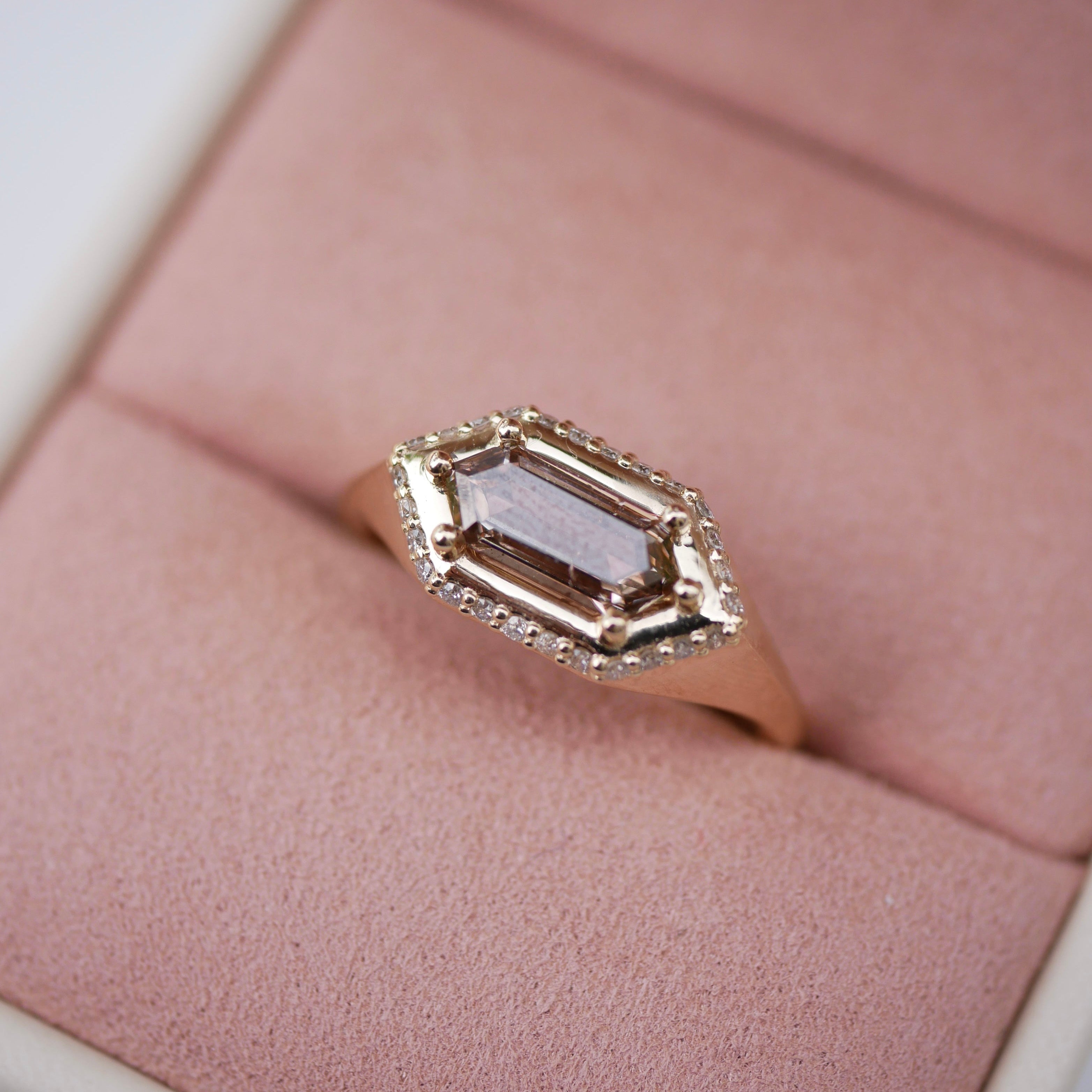 1.05ct Hexagon Step Cut<br><b> Emily Warden Designs </b>| Hexagon Hidden Halo Signet