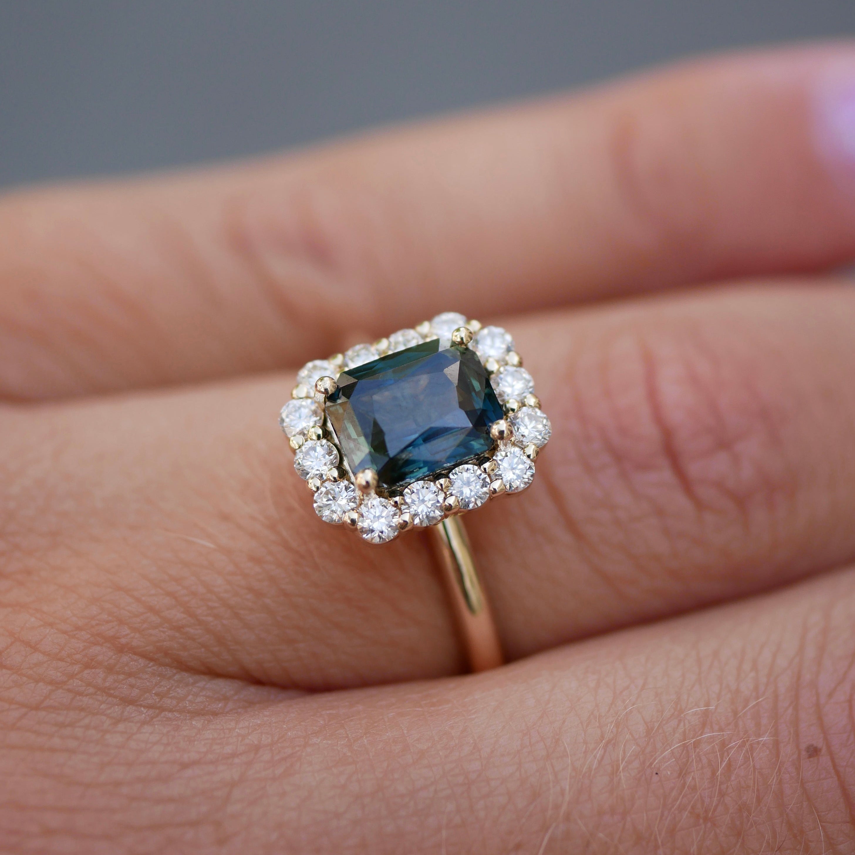 1.62ct Cut Corner Rectangle Step Cut Sapphire<br><b> Emily Warden Designs </b>| Teal Sapphire Diana Ring