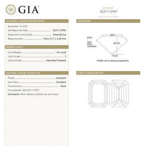 1.61ct 9.04x5.11x3.30mm GIA Internally Flawless J Cut Corner Rectangle Step Cut 🇨🇦 24075-01