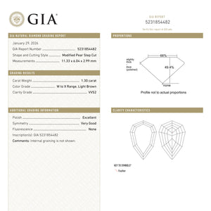 1.30ct 11.33x6.04x2.99mm GIA VVS2 W-X Geo Pear Step Cut 🇿🇦 27521-01