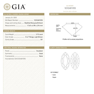 2.72ct 17.65x6.98x2.94mm GIA SI1 S-T Modern Antique Moval Brilliant 27760-01