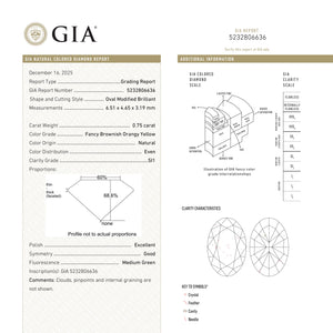 0.75ct 6.51x4.65x3.19mm GIA SI1 Fancy Brownish Orangy Yellow Oval Brilliant 28345-01