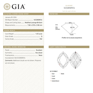 1.03ct 7.82x5.90x3.58mm GIA VS2 D Lozenge Brilliant 🇨🇦 26920-01