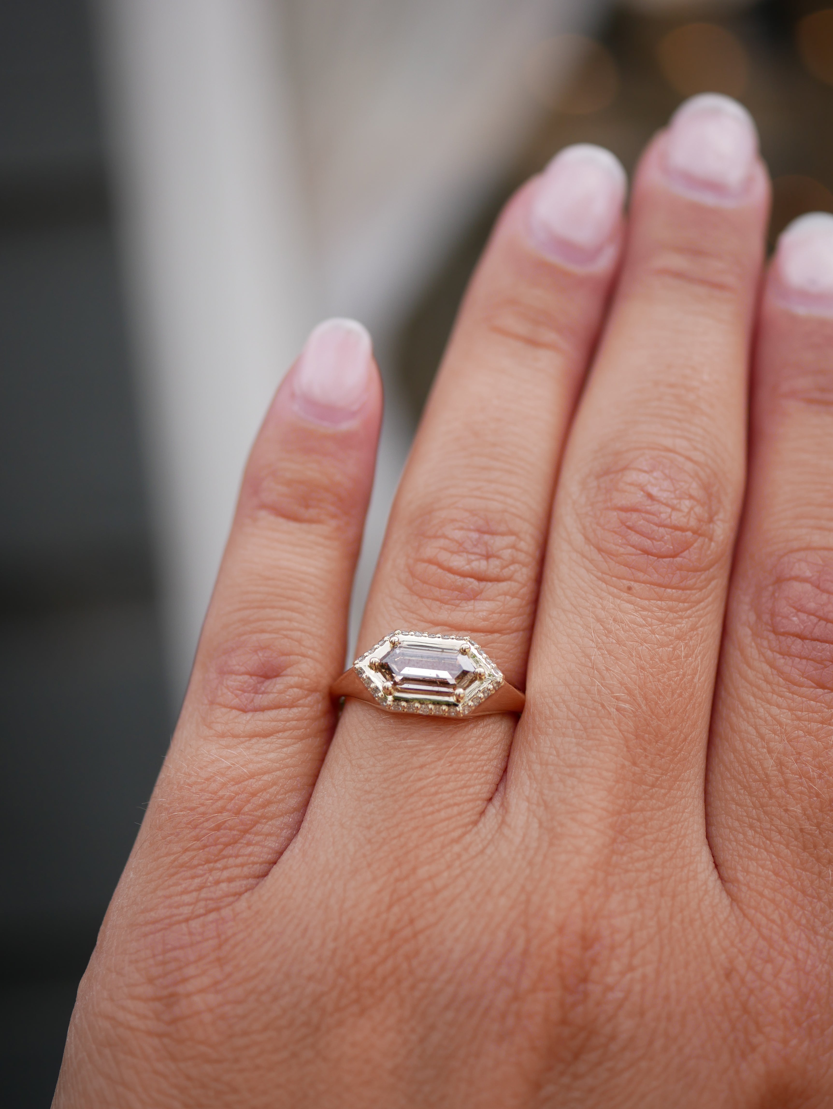 1.05ct Hexagon Step Cut<br><b> Emily Warden Designs </b>| Hexagon Hidden Halo Signet