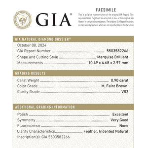 0.90ct 10.49x4.68x2.97mm GIA VS2 M Marquise Brilliant 🇨🇦 26591-01