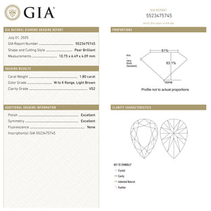 1.80ct 10.75x6.49x4.09mm GIA VS2 W-X Pear Brilliant 27388-01