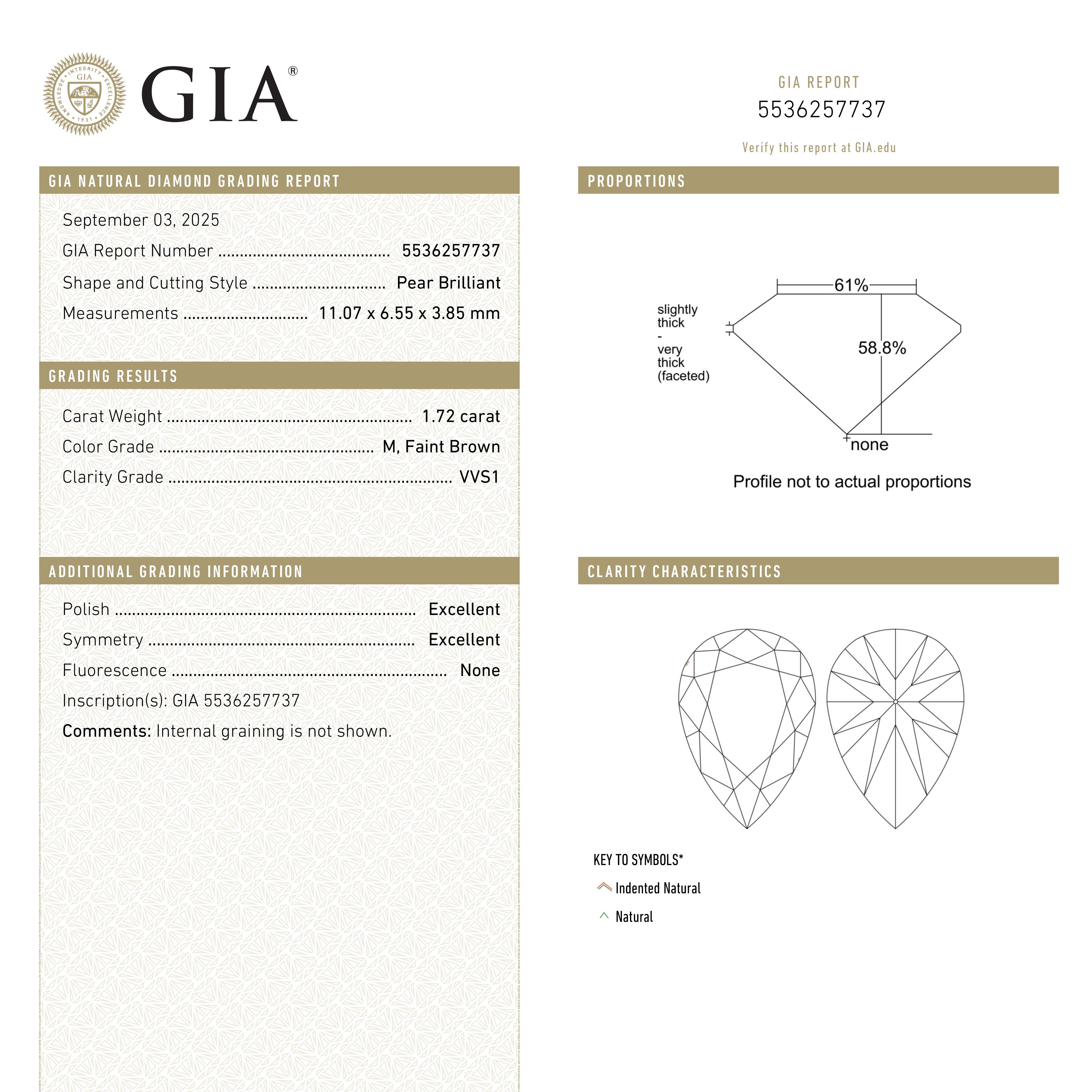 1.72ct 11.07x6.55x3.85mm GIA VVS2 M Pear Brilliant 🇨🇦 27529-01