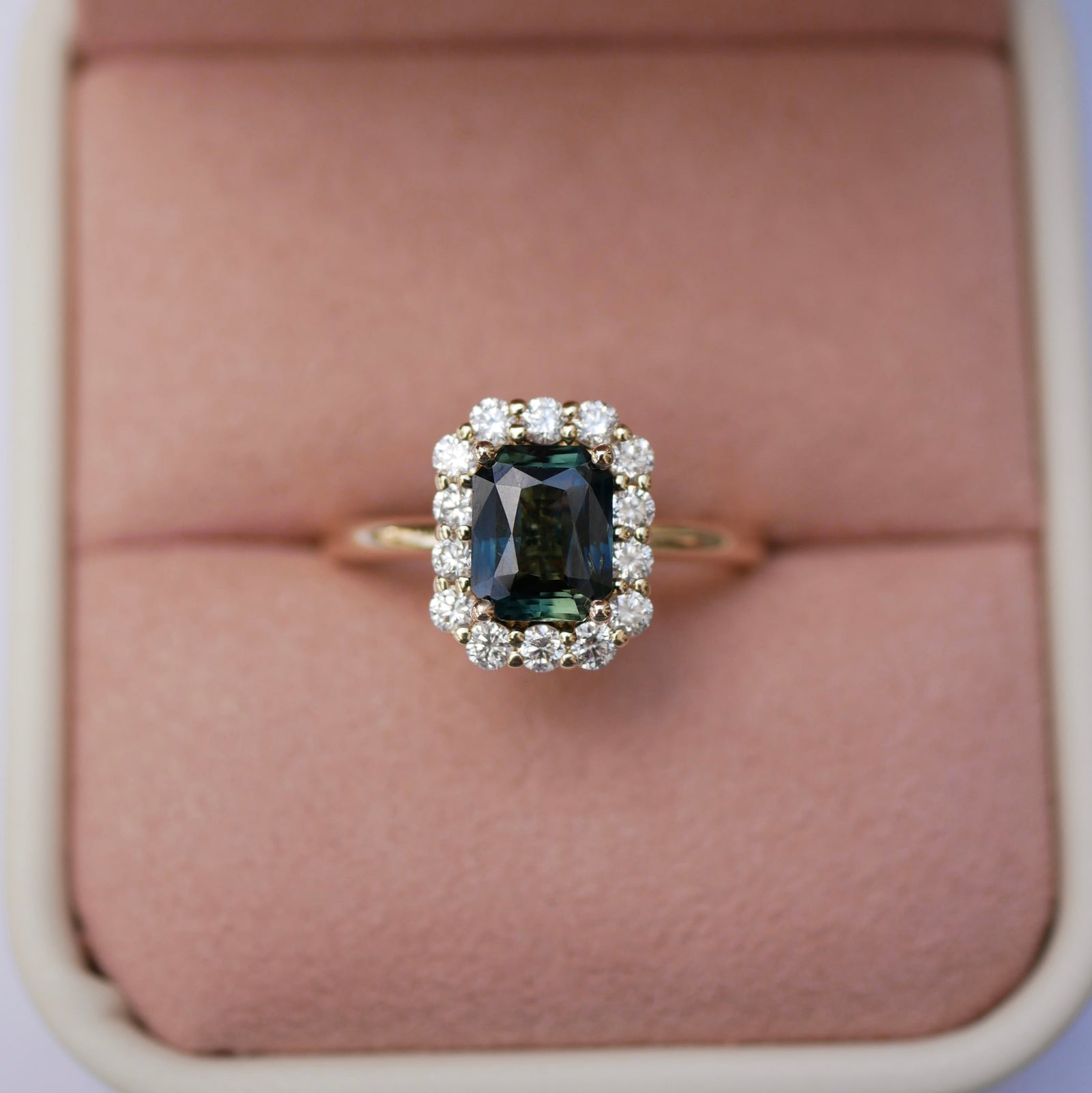 1.62ct Cut Corner Rectangle Step Cut Sapphire<br><b> Emily Warden Designs </b>| Teal Sapphire Diana Ring