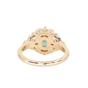 2.70ct Untreated Radiant Cut Montana Sapphire and Diamond Floral Halo in 14k Yellow Gold