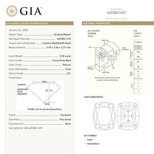 0.30ct 3.99x3.44x2.31mm GIA SI1 Fancy Grey-Blue Cushion Brilliant 24142-01