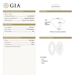 1.00ct 10.64x5.16x3.06mm GIA VS1 KM Marquise Brilliant🇨🇦 25223-01
