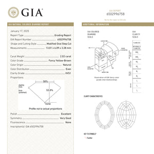 2.02ct 13.01x6.09x3.28mm GIA VVS1 Fancy Yellow-Brown Geo Oval Step Cut 26179-01