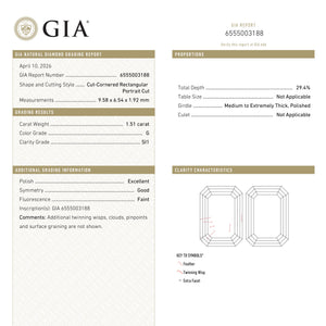 1.51ct 9.58x6.54x1.92mm GIA SI1 G Cut Corner Rectangle Portrait Cut 28015-01