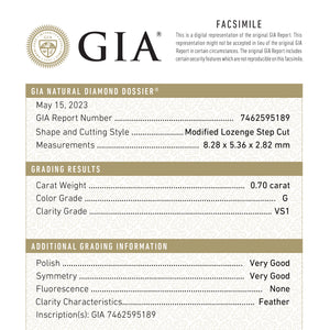0.70ct 8.28x5.36x2.82mm GIA VS1 G Lozenge Step Cut 26746-01