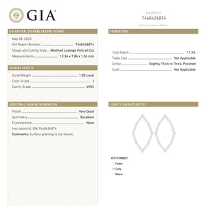 1.03ct 12.34x7.84x1.36mm GIA Type IIa VVS2 J Geometric Lozenge Portrait Cut 25087-01