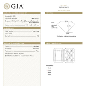1.01ct 7.16x4.58x3.12mm GIA VS2 J Round Corner Rectangle Brilliant 26173-01