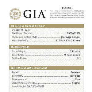 0.91ct 11.09x4.83x2.81mm GIA SI1 M Marquise Brilliant 🇨🇦 26592-01
