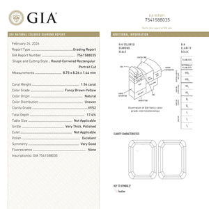 1.54ct 8.75x8.26x1.44mm GIA VVS2 Fancy Brown-Yellow Square Portrait Cut 28020-01