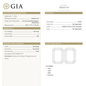 1.30ct 8.27x7.71x1.54mm GIA VS2 L Cut Corner Square Portrait Cut 28328-01