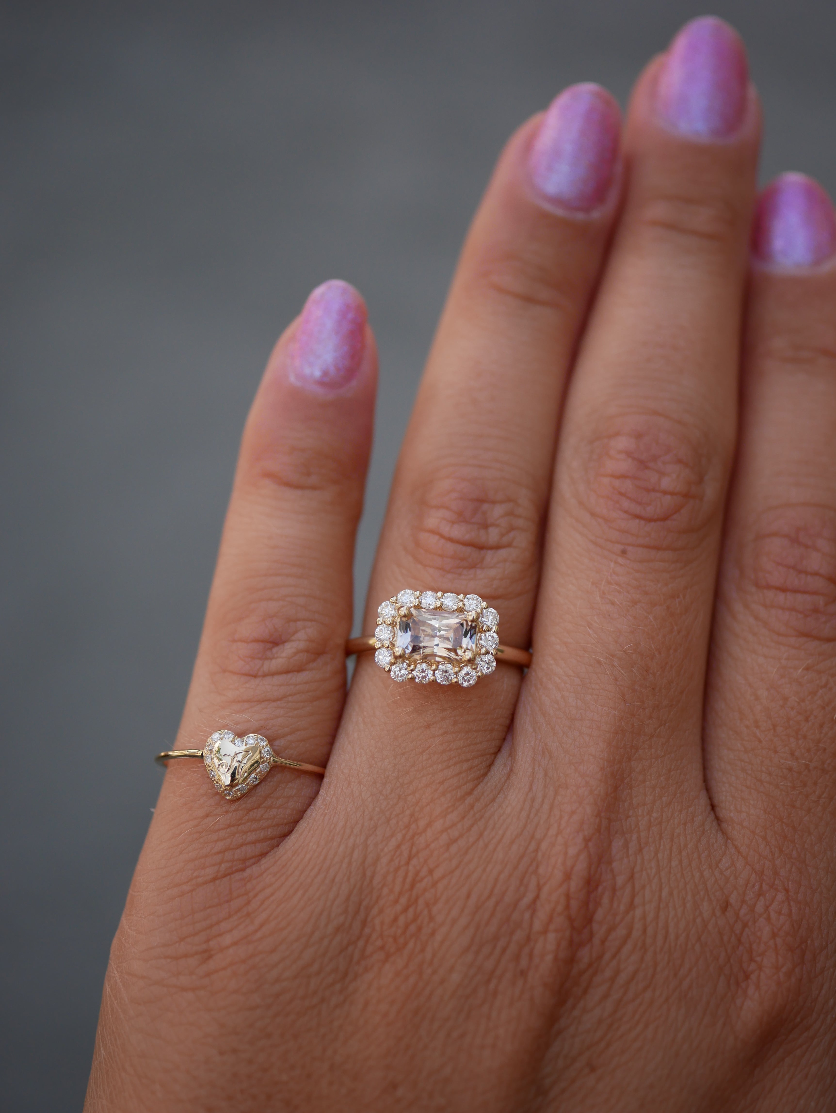 1.16ct Cut Corner Rectangle Brilliant Sapphire<br><b> Emily Warden Designs </b>| Peach Sapphire Diana Ring