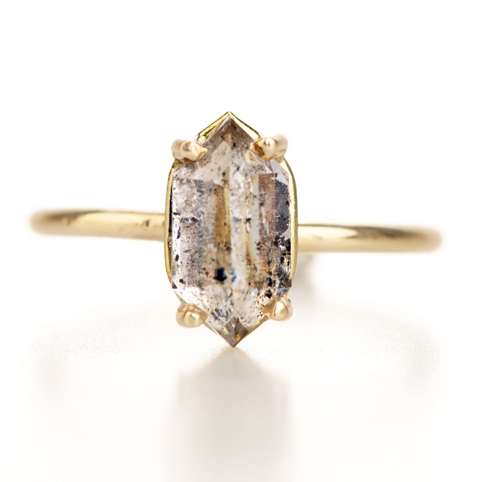 Shaela Elongated Hexagon Salt & Pepper Diamond Engagement Ring - MTD