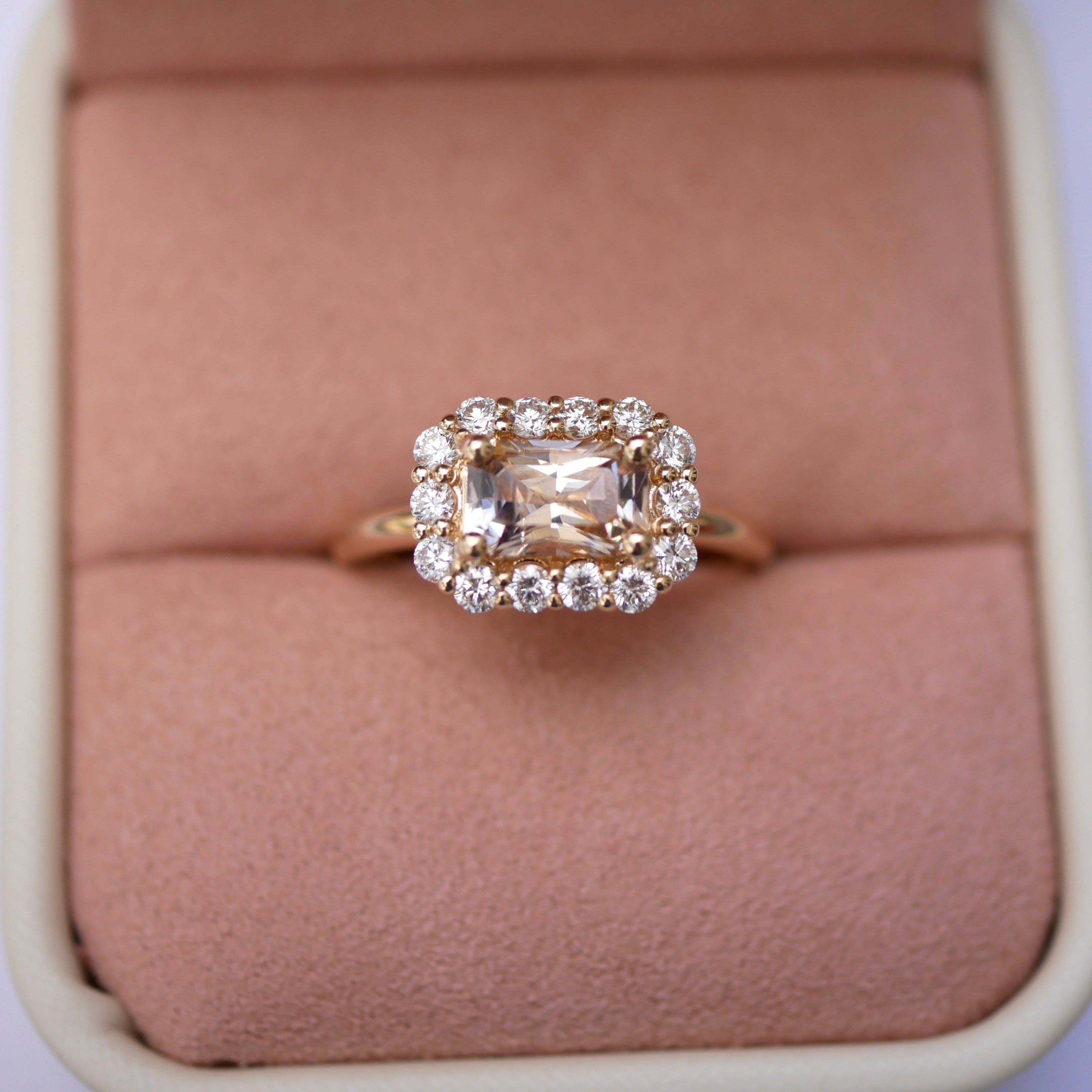 1.16ct Cut Corner Rectangle Brilliant Sapphire<br><b> Emily Warden Designs </b>| Peach Sapphire Diana Ring