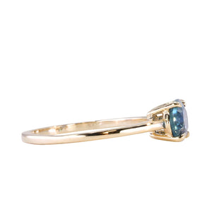 1.42ct Oval Blue Montana Sapphire Low Profile 4 Prong East-West Solitaire in 14k Yellow Gold