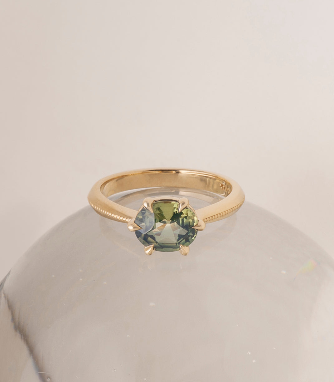 Milgrain Sophie Ring - Green Oval Sapphire
