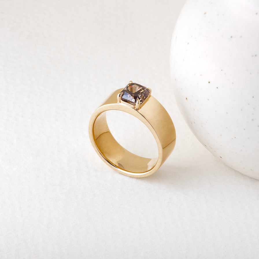 1.44ct Champagne Salt and Pepper Cut Corner Rectangle Brilliant <br><b> ATTIC </b>| Cigar Ring